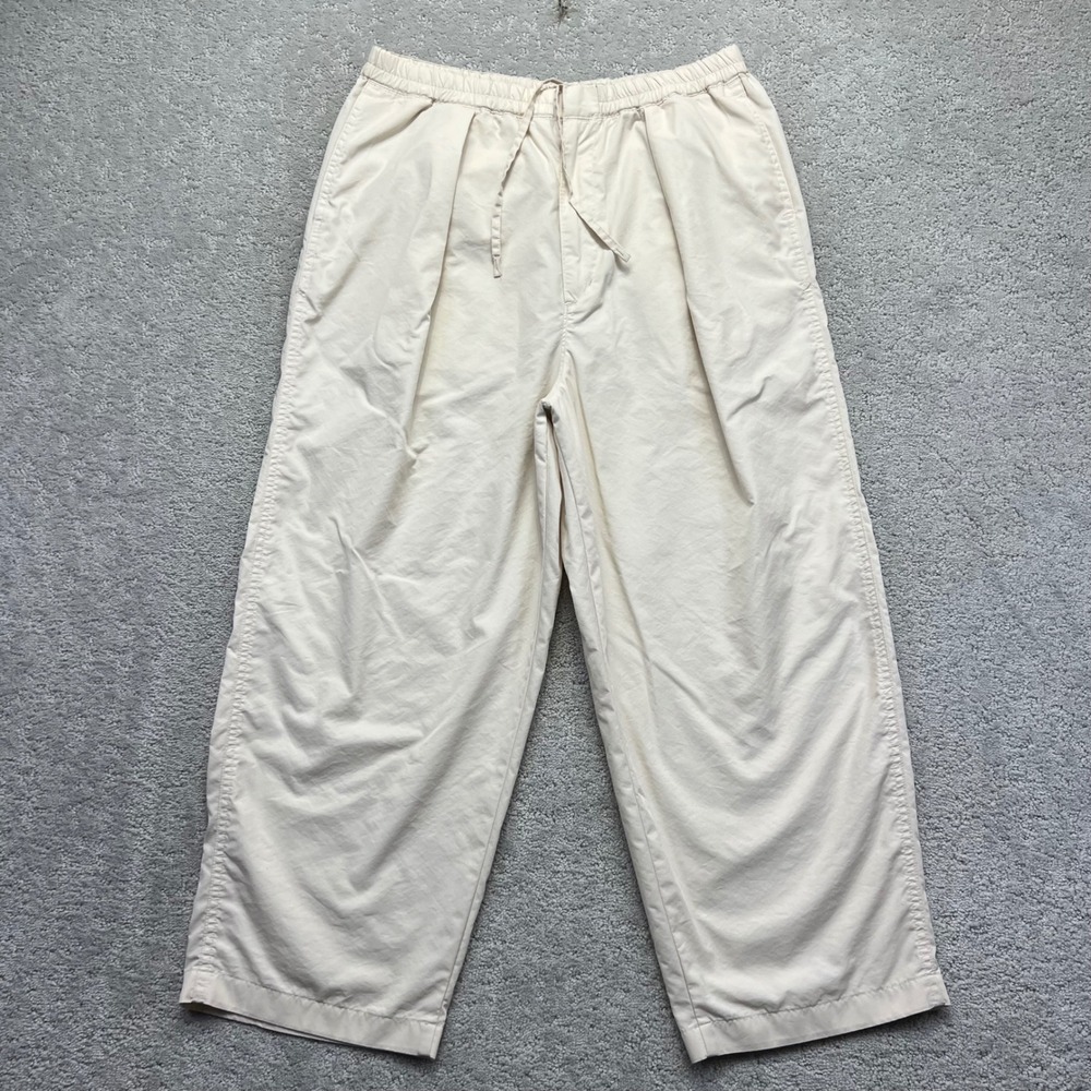 Uniqlo Parachute Cropped Pants Womens Large Natural Cotton Nylon Adjustable‎ Hem